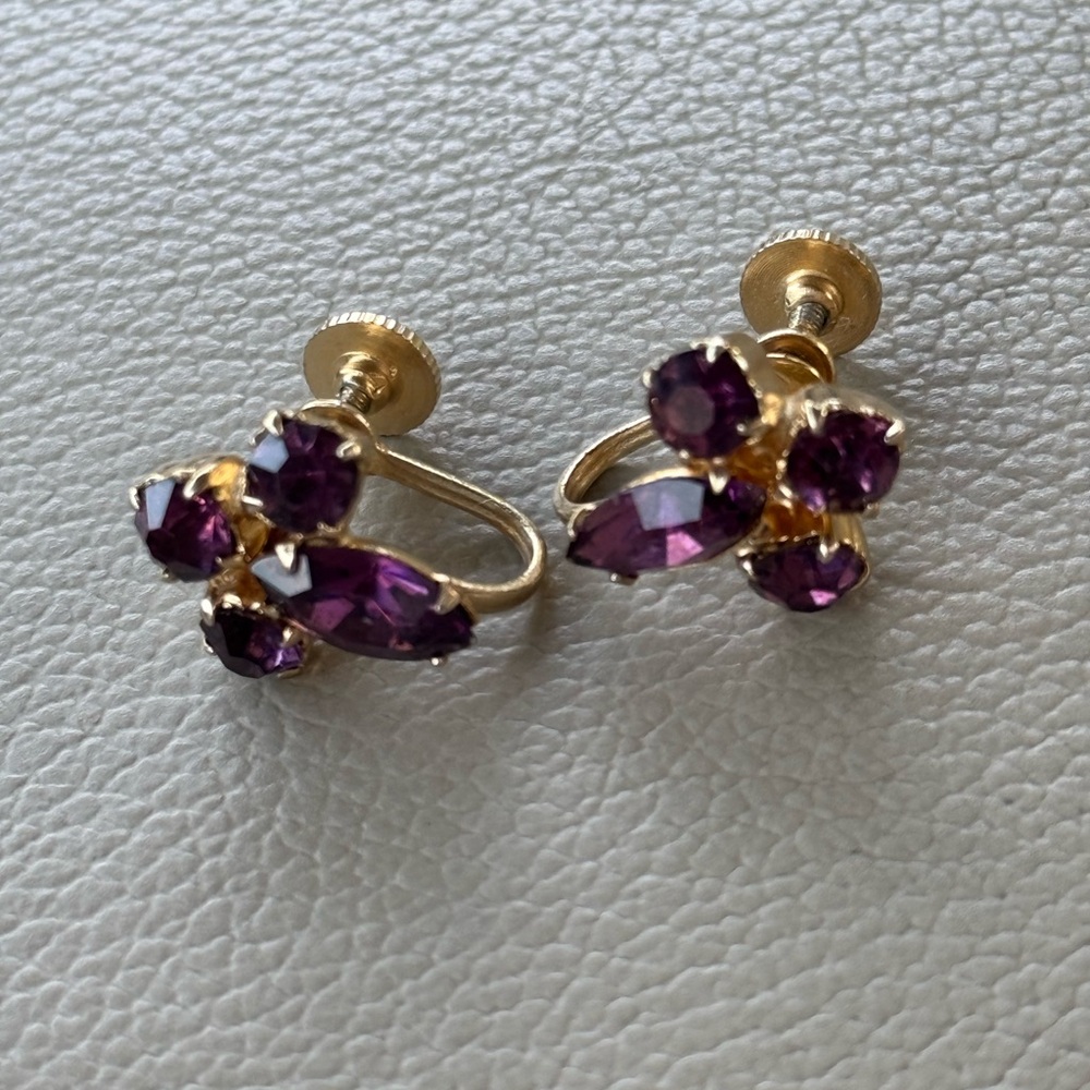 Vintage Gold and Purple Cluster Earrings